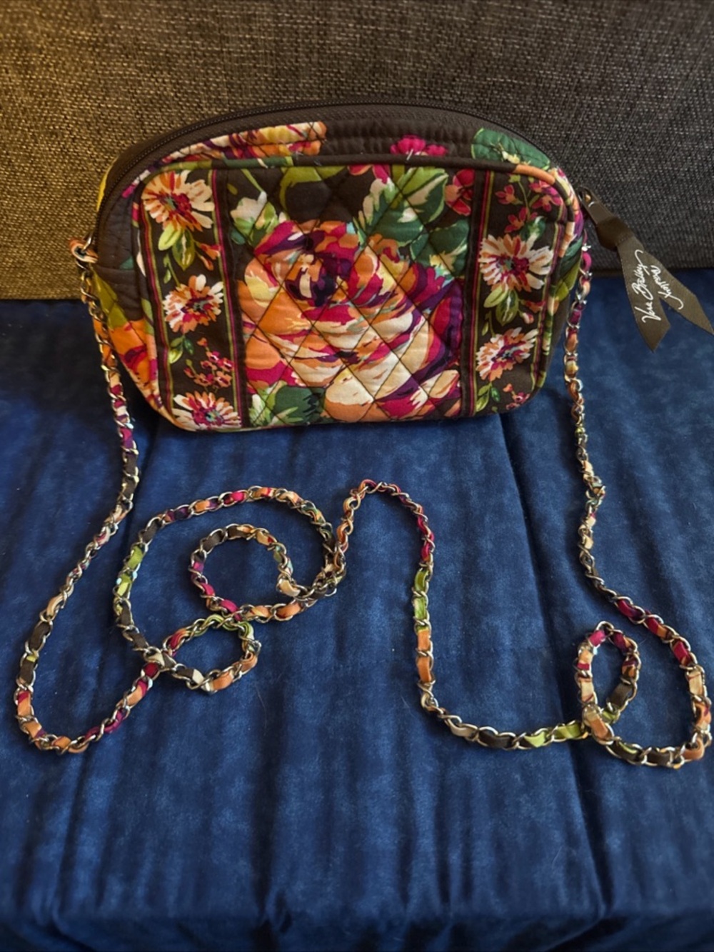 Vera Bradley Women’s Brown Floral English Rose Chain Strap Crossbody Purse